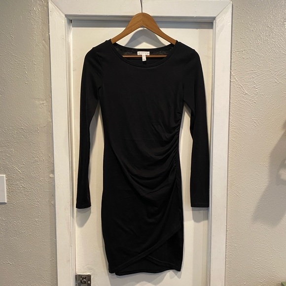 leith dress long sleeve Leith Womens Gray Long Sleeve Side Ruched Jersey Knit Dress Size Medium Classic